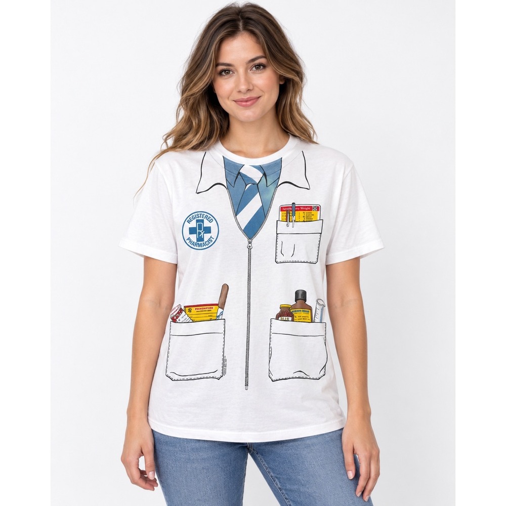 Hanes Graphic T-Shirt Women Medium White Pharmacist Costume Novelty Cotton Vtg
